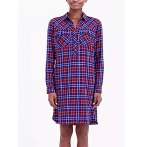 J.Crew Shirt Dress Red Blue Pockets Flannel Plaid Casual Comfy Trendy Neutral